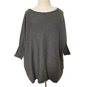 NEW Lyn Gray Boatneck Dolman Sleeve Draped Sweater Knit Top Over-Sized S